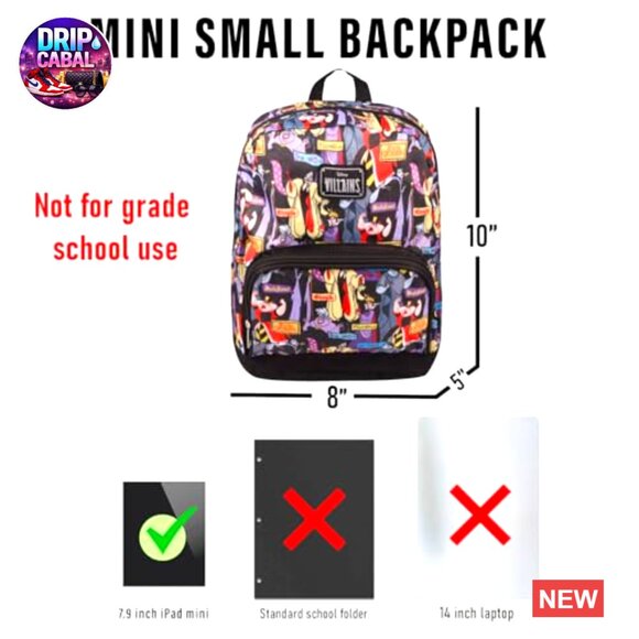 Canvas Mini Backpack Adjustable Straps Disney Villains Print Daypack Travel main image 4